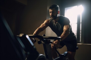 Fototapeta na wymiar muscular and healthy sportsman running on a treadmill