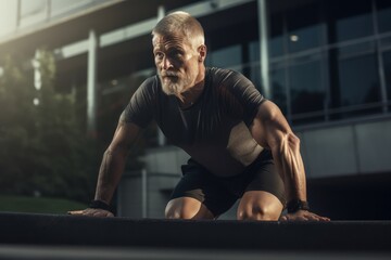 Fototapeta premium portrait of muscular sport person exercising at gym