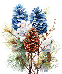 Charming Winter Sublimation Clipart with Botanicals, transparent background, Created using generative AI