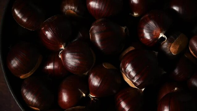 Close up view of chestnuts, agricultural harvest concept. Healthy, seasonal food

