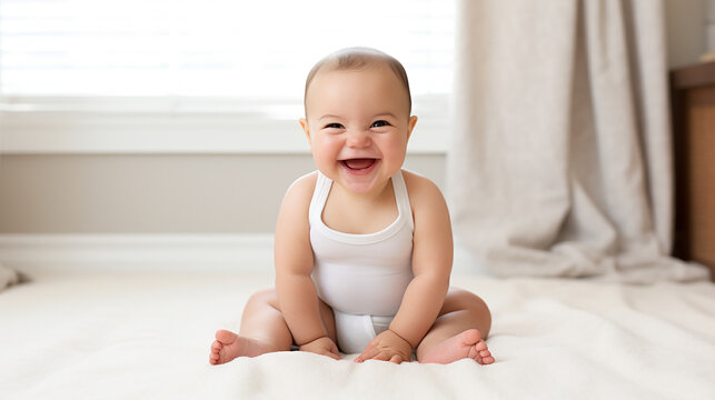 Portrait of a happy baby with Down syndrome.