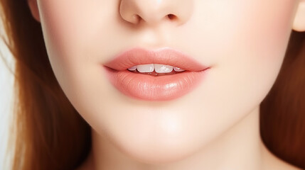 Obraz premium Closeup of beautiful smile of young woman with healthy white teeth. Healthcare concept. Generative AI