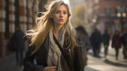 Obraz premium young blonde woman walking in the street
