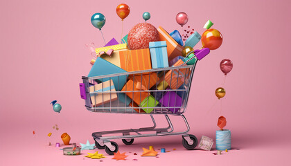Fototapeta premium Background of a shopping cart full of gifts 