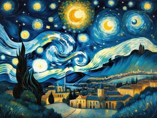 Obraz premium landscape with moon and stars