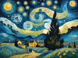 landscape with moon and stars