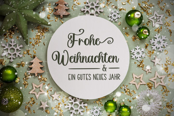 Text Frohe Weihnachten, Means Merry Christmas, Green Christmas Decor, Snow © Nelos