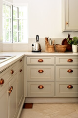 Cream white cottage kitchen decor, interior design and house improvement, English in frame kitchen cabinets in a countryside house, elegant country style