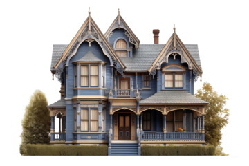 Blue house cut out. Generative AI