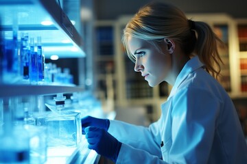 Female Medic in Laboratory. Healthcare Tech, Medical Revolution, and AI Advancements