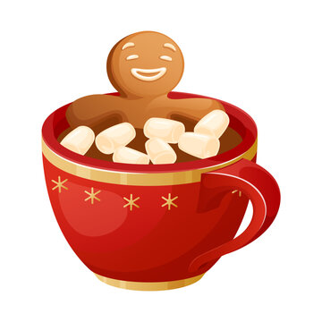 gingerbread man relaxing in red mug clip art preview