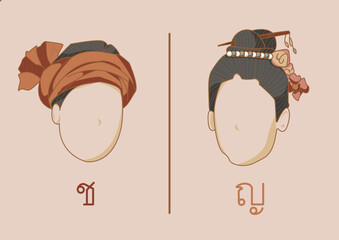 Thailand lanna toilet sign, men and women dressed in traditional Lanna
