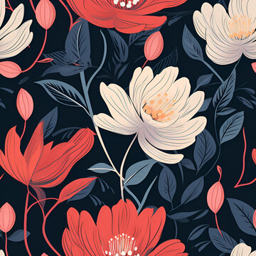 seamless pattern with flowers,wallpaper,art,design,spring,illustration,plant,Ai generated 