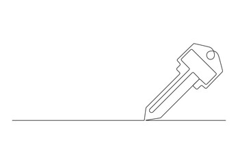 Continuous one line drawing of key. Isolated on white background vector illustration. Pro vector.