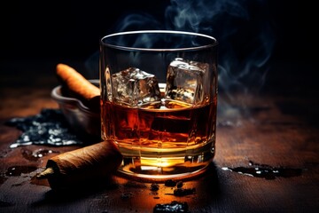 Sophisticated Evening Delight. Aromatic Cognac, Smooth Cigar, and the Alluring Mood of the Night