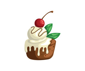 Brownie with vanilla ice cream and cherries