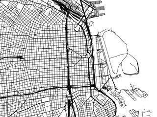 Vector road map of the city of  Buenos Aires center in Argentina with black roads on a white background.