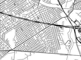 Vector road map of the city of  Don Torcuato in Argentina with black roads on a white background.