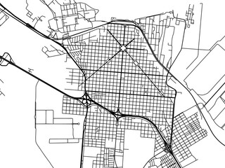 Vector road map of the city of  Campana in Argentina with black roads on a white background.