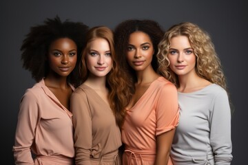 Fototapeta premium cheerful young multiethnic women. Girlfriends smiling at the camera, posing together.