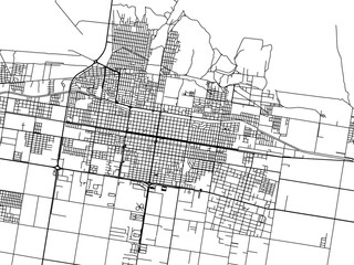 Vector road map of the city of  General Roca in Argentina with black roads on a white background.