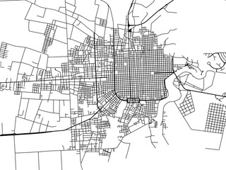 Vector road map of the city of  Gualeguaychu in Argentina with black roads on a white background.