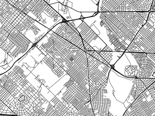 Vector road map of the city of  Hurlingham in Argentina with black roads on a white background.