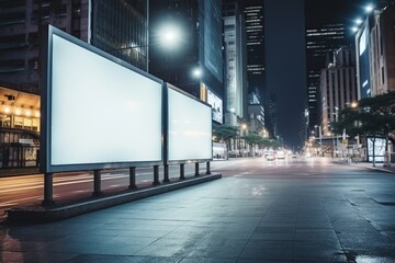 Fototapeta premium An empty billboard in the night city. Generated by artificial intelligence