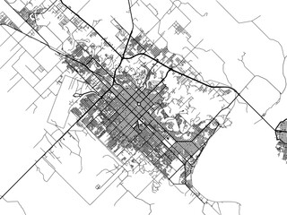 Vector road map of the city of  Resistencia in Argentina with black roads on a white background.