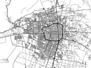 Vector road map of the city of  San Juan in Argentina with black roads on a white background.