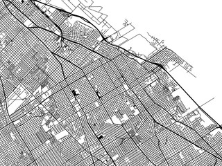 Vector road map of the city of  Quilmes in Argentina with black roads on a white background.