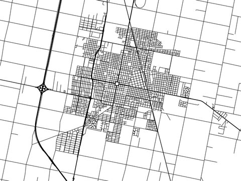 Vector road map of the city of  Rafaela in Argentina with black roads on a white background.