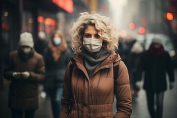 Obraz premium wearing masks on the city streets with high pollution concentrations