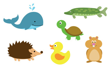 cartoon. animal. duck. fish. 