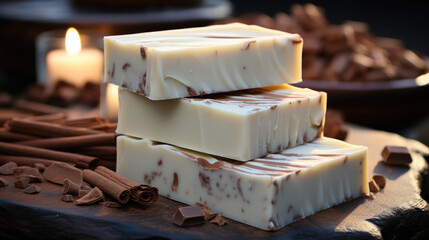 Homemade bars of soap, Chocolate Vanilla Handmade Soap Bars. - obrazy, fototapety, plakaty