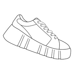 Hand drawn sneakers, gym shoes. Classic vintage style. Detailed and realistic Side view. Vector doodle illustration.	
