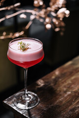 Pink lady alcoholic cocktail close up