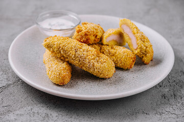 Chicken golden nuggets in plate