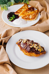 Pancakes and Croissant with chocolate