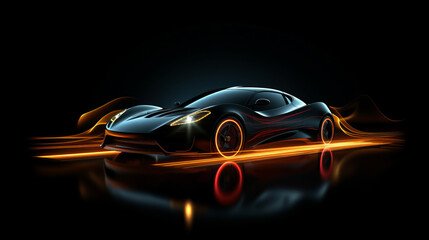 sports car in neon light on a black background