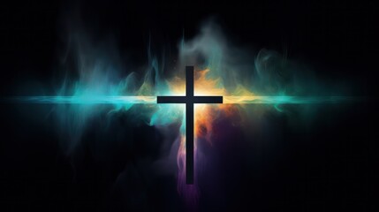 Naklejka premium Cross with Foggy Neon Effect