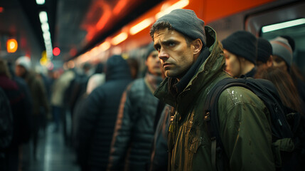 Obraz premium Crowd people at subway platform.