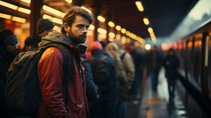 Obraz premium Crowd people at subway platform.