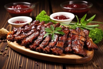 glazed pork ribs with brushed on barbecue sauce, pre-bake