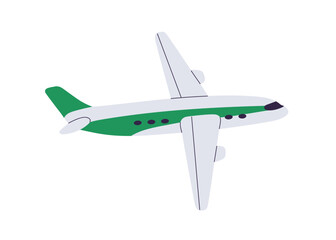 Air plane, aircraft flying. Airplane flight. Aeroplane, jet. Airliner transport, side view. Holiday travel, trip, journey by airline vehicle. Flat vector illustration isolated on white background