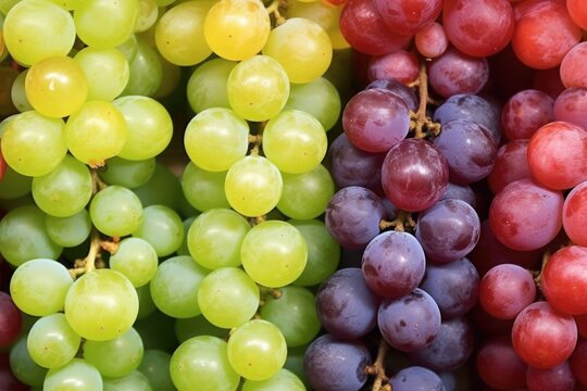 close-up of grapes showing varying degrees of maturity