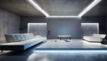 Cold futuristic modern concrete interior. AI