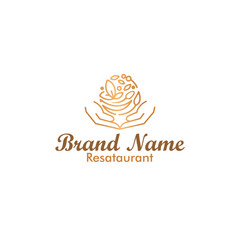 restaurant logo design, health, food and drink, gold hand, lineart logo
