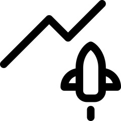 Growth statistics in outline icon. Analytics, reports, startup, company, rocket launch