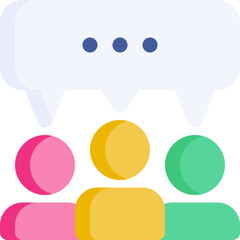 Discuss in flat icon. Teamwork, discussion, conversation, partnership, group